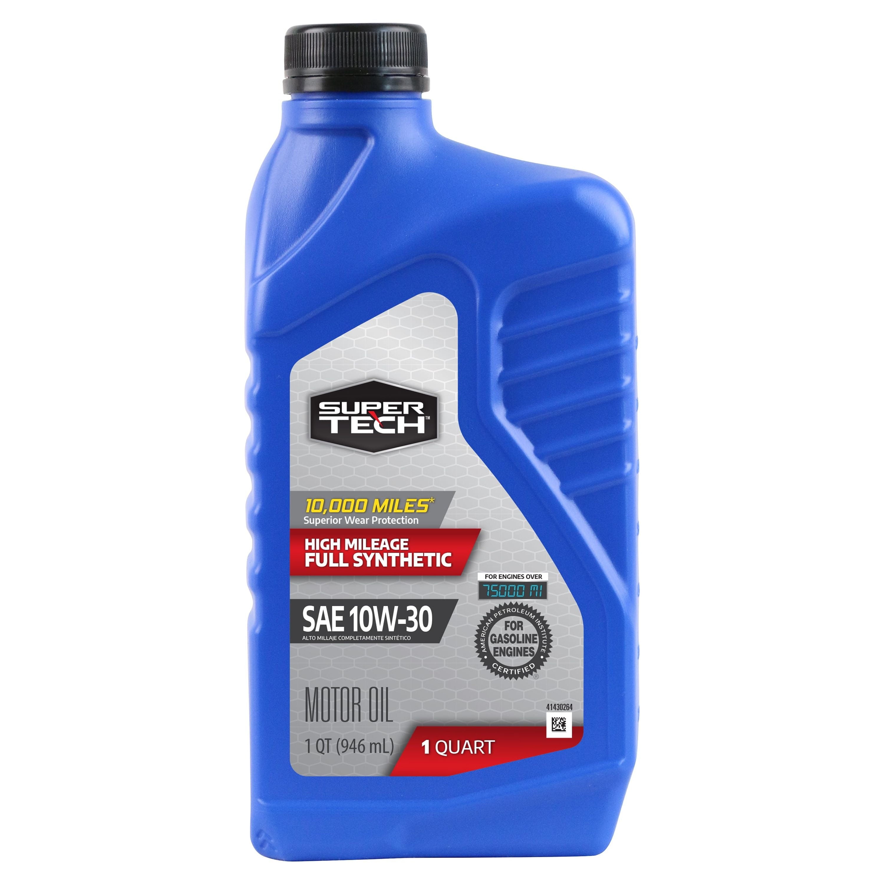 Super Tech High Mileage Full Synthetic SAE 10W-30 Motor Oil, 1 Quart