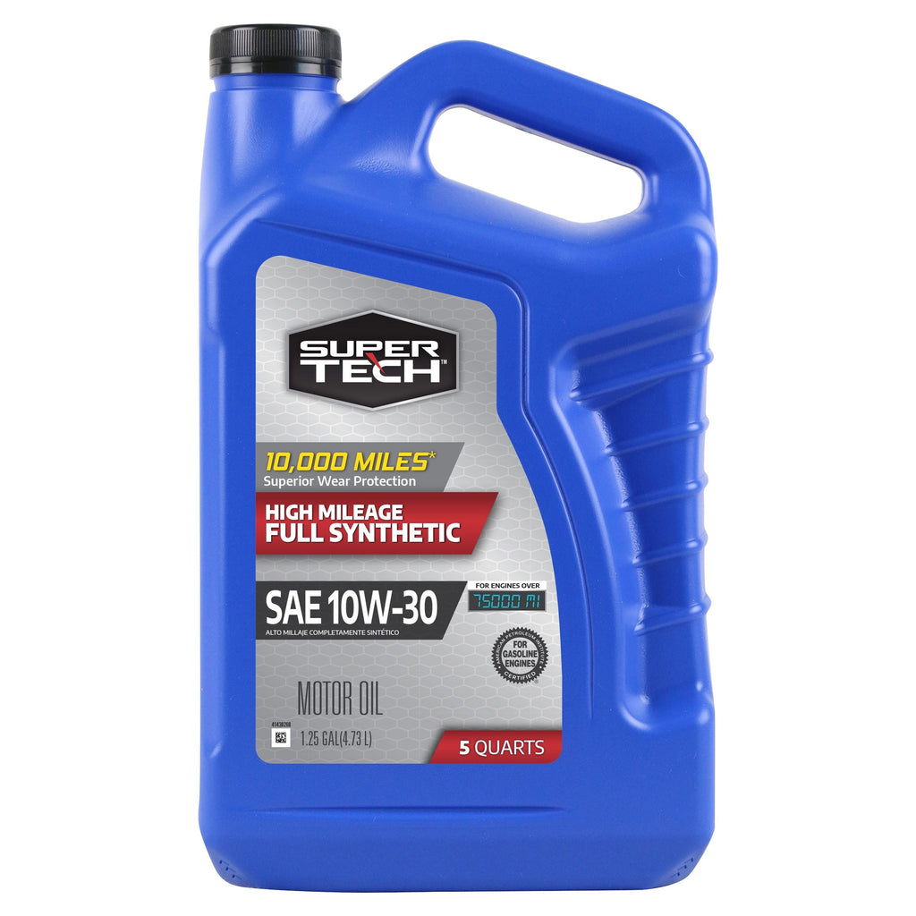 Super Tech High Mileage Full Synthetic SAE 10W-30 Motor Oil, 5 Quarts
