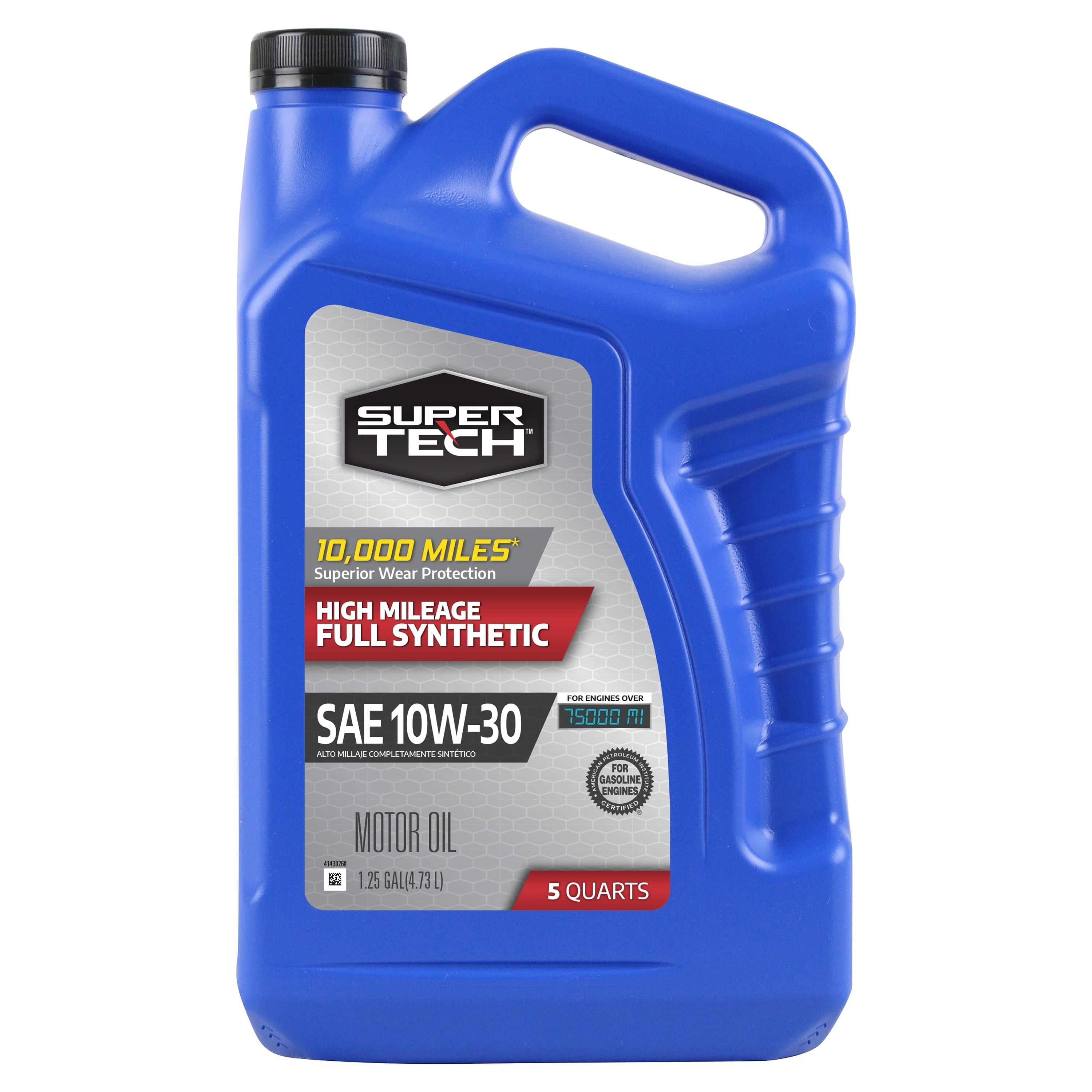Super Tech High Mileage Full Synthetic SAE 10W-30 Motor Oil, 5 Quarts