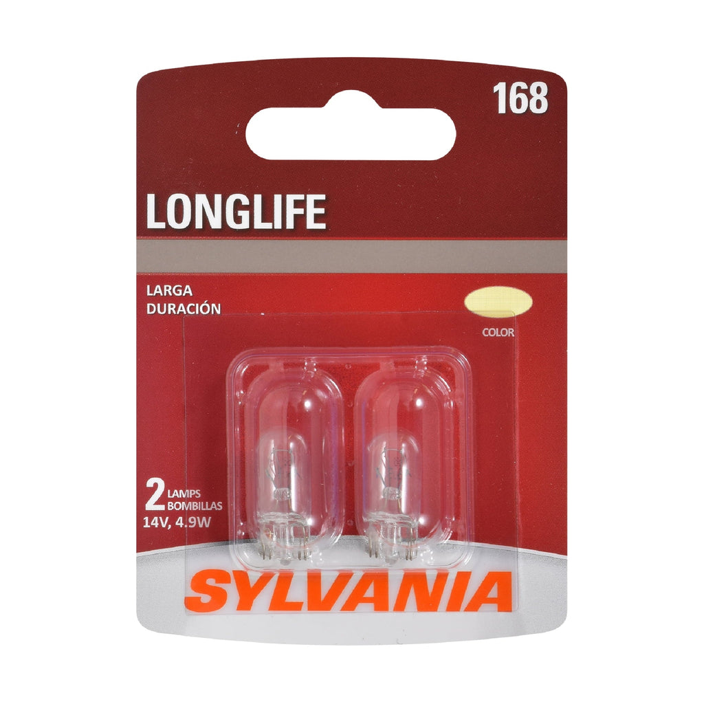 Sylvania 168 Long Life Automotive Mini Bulb, Pack of 2.