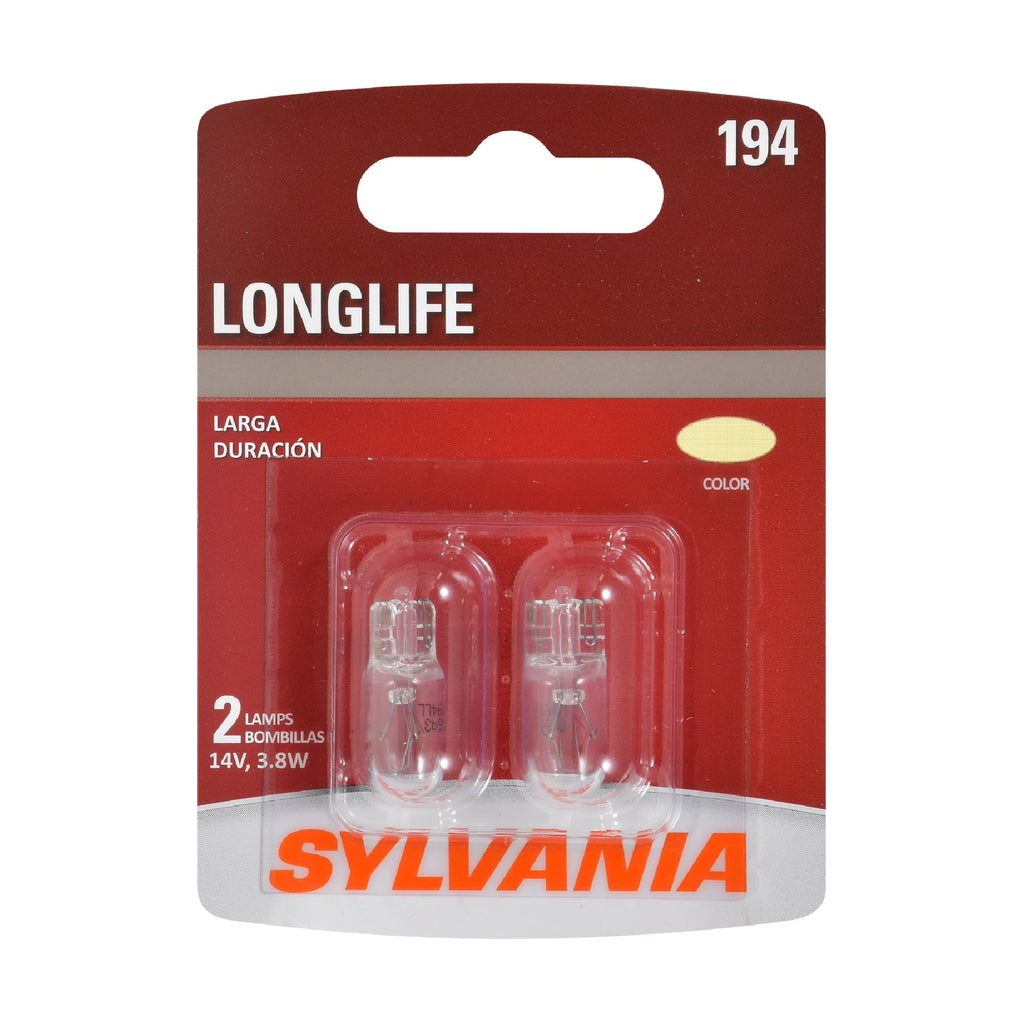 Sylvania 194 Long Life Automotive Mini Bulb, Pack of 2