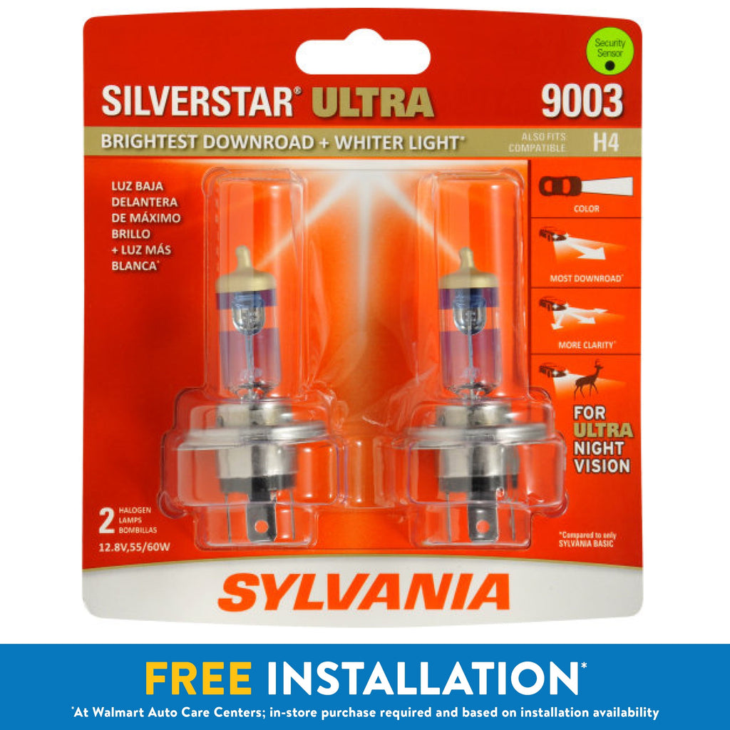 Sylvania 9003 SilverStar Ultra Halogen Headlight Bulb, Pack of 2
