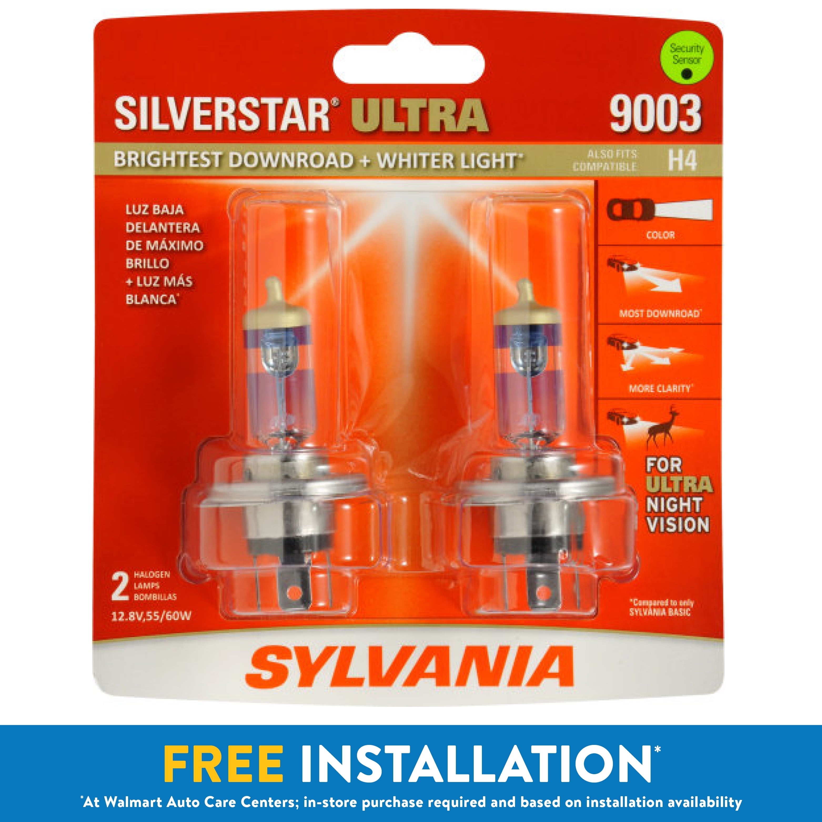 Sylvania 9003 SilverStar Ultra Halogen Headlight Bulb, Pack of 2