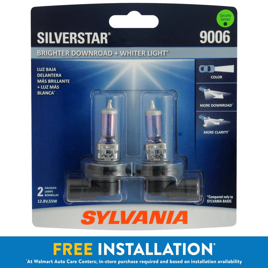 Sylvania 9006 SilverStar Auto Halogen Headlight Bulb, Pack of 2.