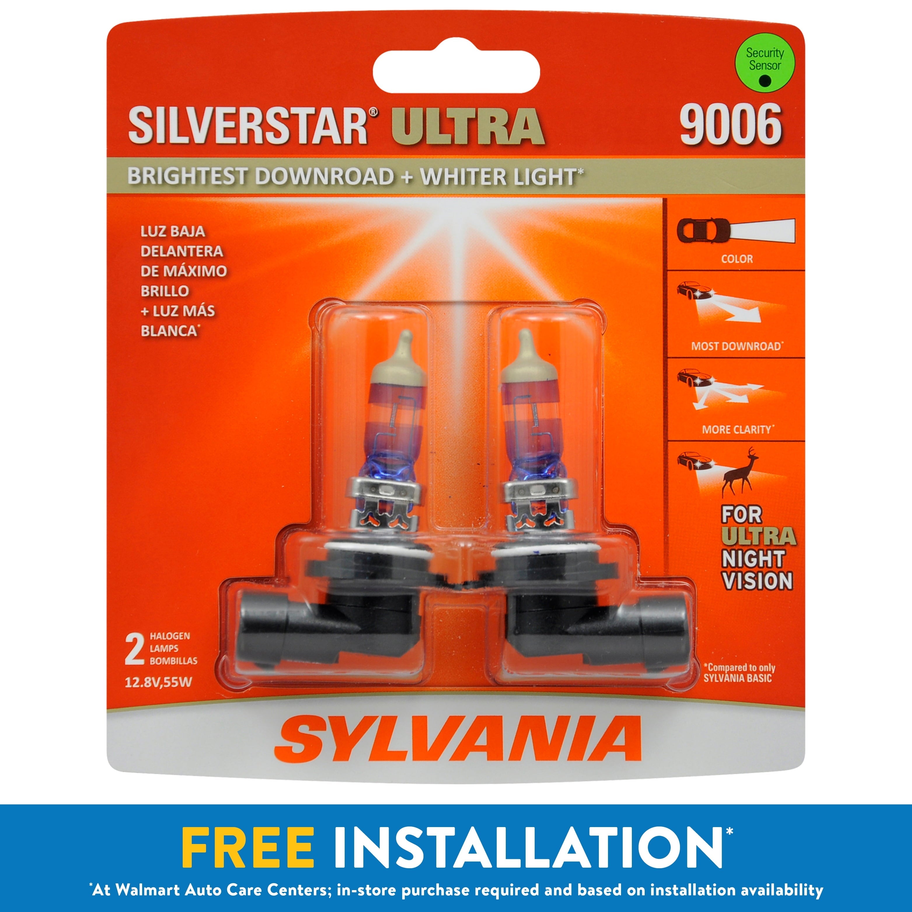Sylvania 9006 SilverStar Ultra Halogen Headlight Bulb, Pack of 2.