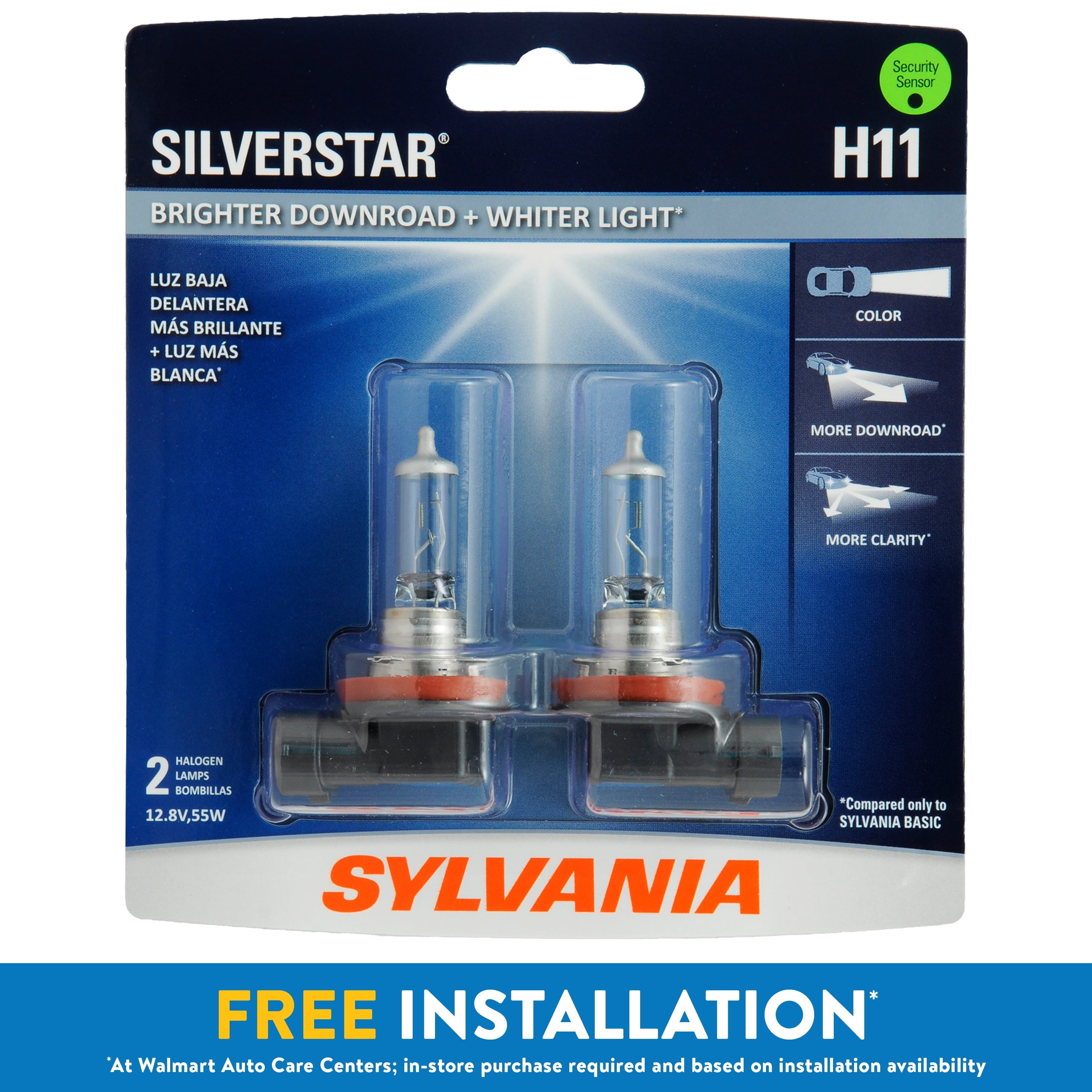 Sylvania H11 SilverStar Halogen Headlight Bulb, Pack of 2