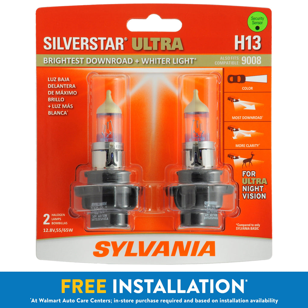 Sylvania H13 SilverStar Ultra Halogen Headlight Bulb, Pack of 2