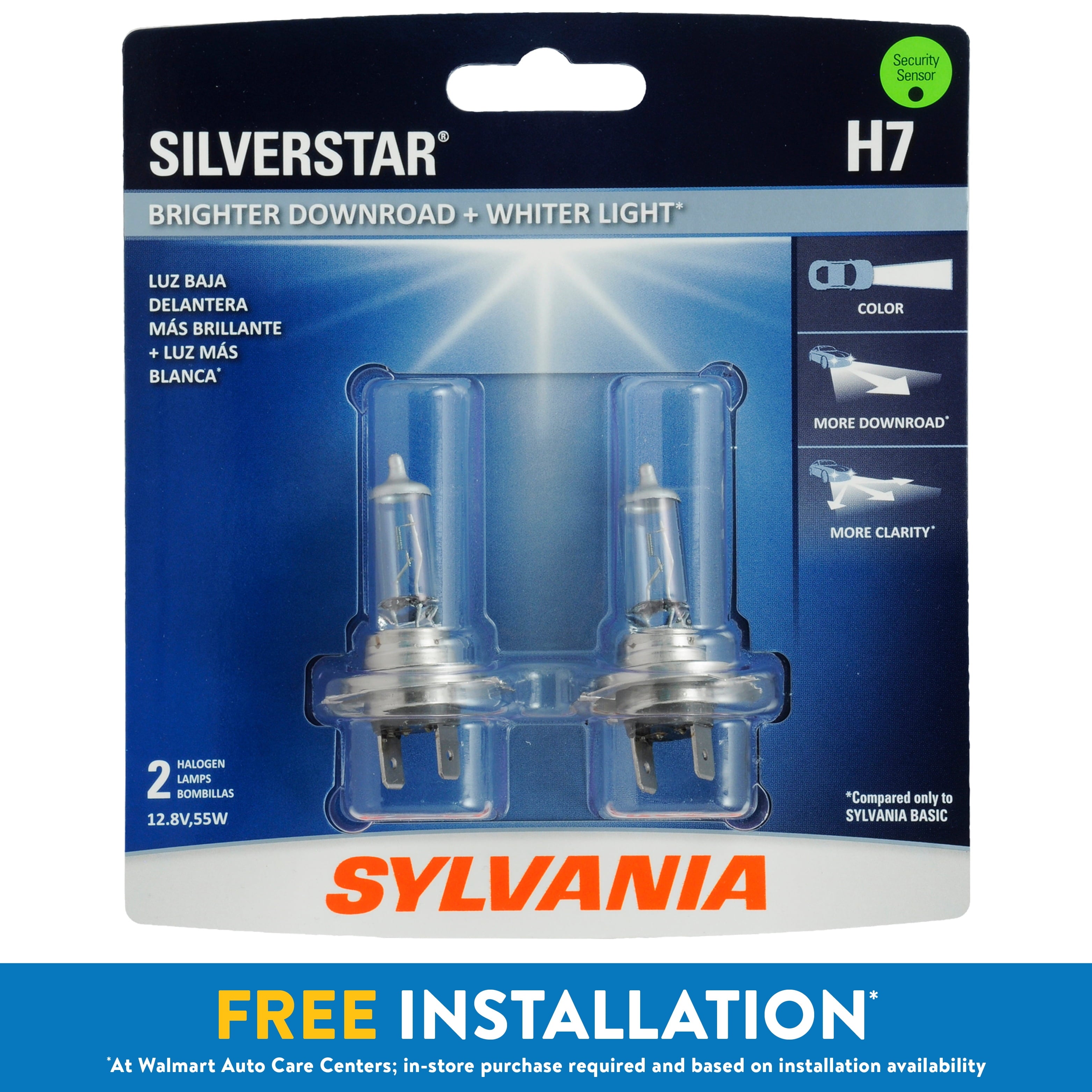 Sylvania H7 SilverStar Auto Halogen Headlight Bulb, Pack of 2