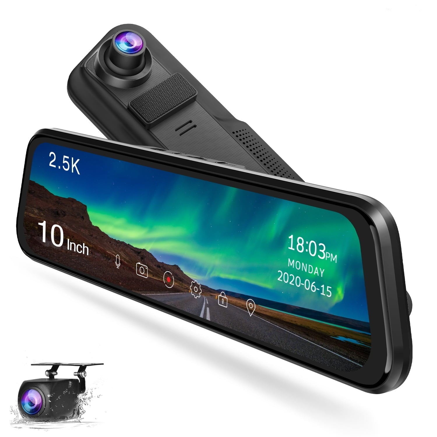 TOGUARD 2.5K Mirror Dash Cam for Car, Dual Dash Camera Front and Rear w/10" Full Touch Screen, Rear View Mirror Camera, 1080P Waterproof Reverse Backup Camera, Parking Assist, Loop Recording, G-Sensor