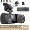 TOGUARD 3 Channel 1080P Dash Cam , 1080P+720P+720P Way Triple Car Camera,IR Night Vision, 24 Hour Parking Mode,with 64GB SD Card