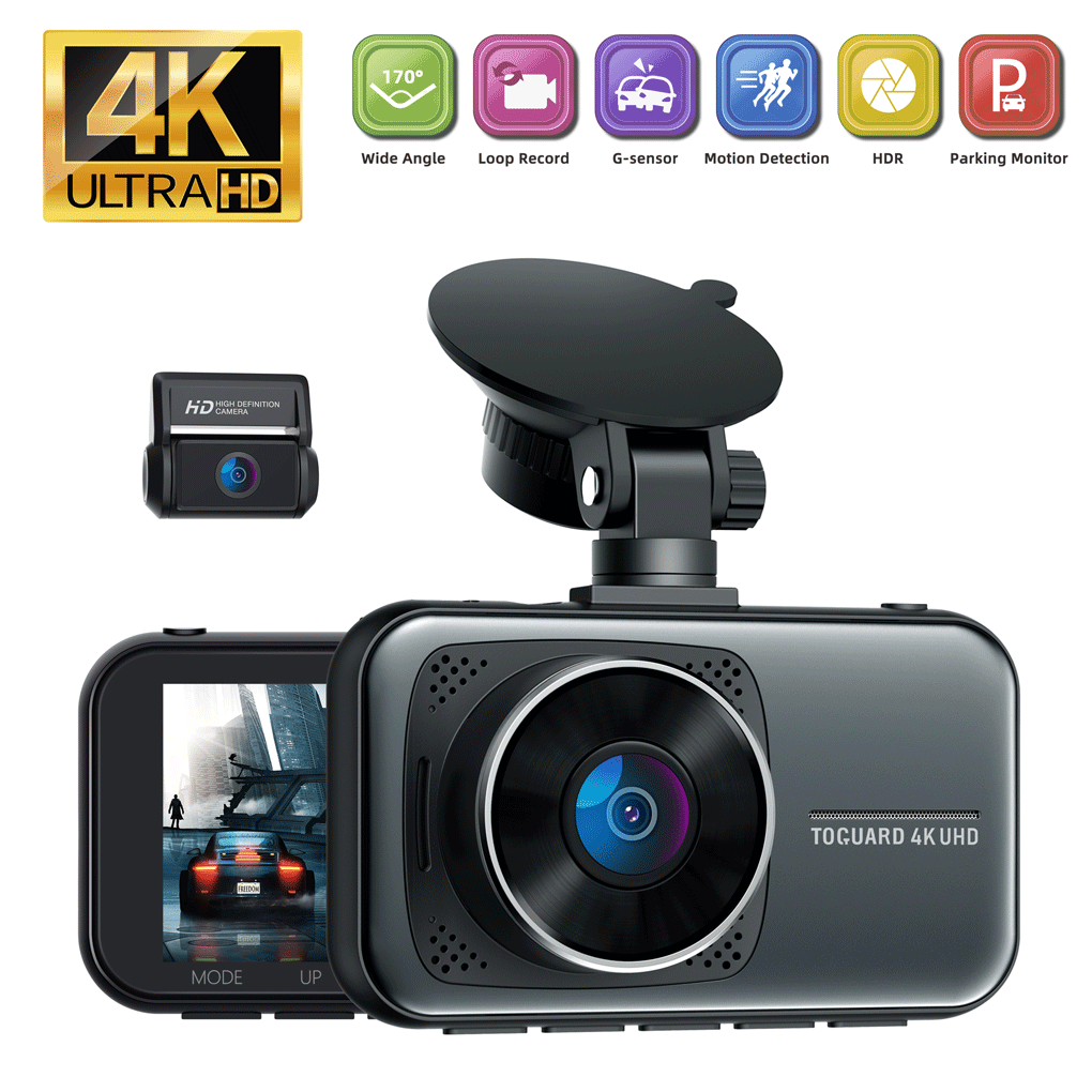 TOGUARD 4K Dual Dash Cam for Cars UHD 2160P+1080P Front and Rear Dash Camera, 3" Display Car Dashboard Camera Battery Drive Recorder  Parking Mode G-Sensor Support 256GB SD Card