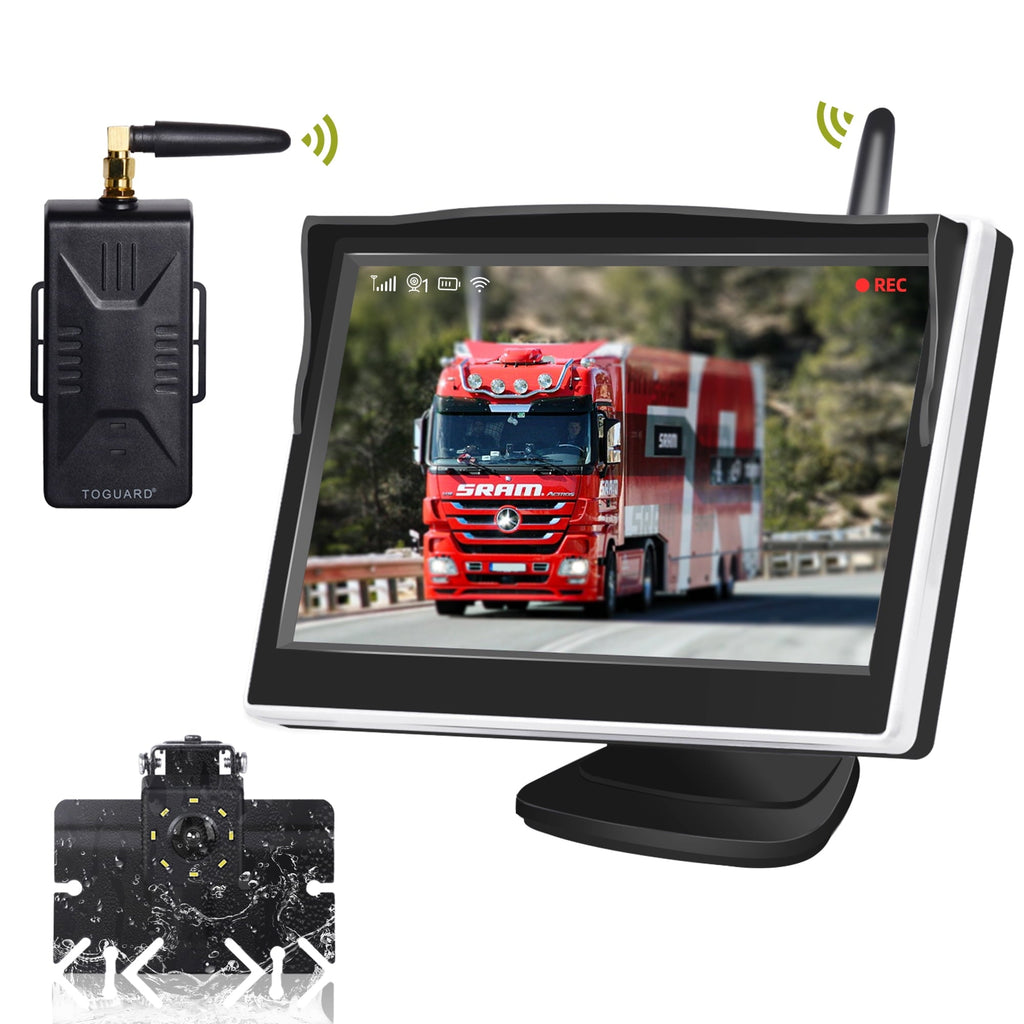 TOGUARD Digital Signal Wireless Back up Camera Kit, 5'' Monitor 1080P Waterproof Rear Backup Camera with 8 LED IR Night Vision for Cars Trucks Van Large Vehicles