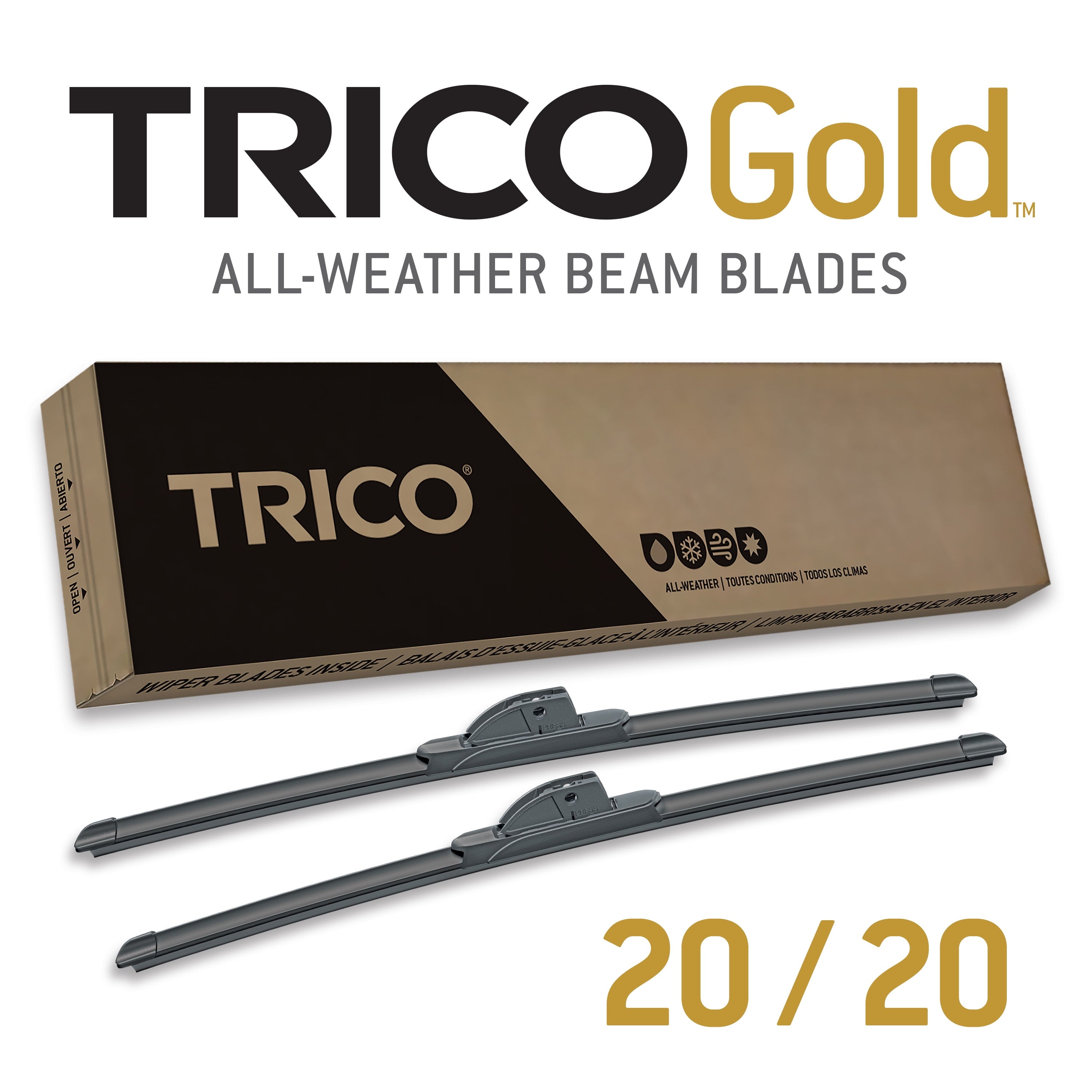 TRICO Gold 2 Pack All Weather Automotive Replacement Wiper Blades 20 and 20 Inch (18-2020)