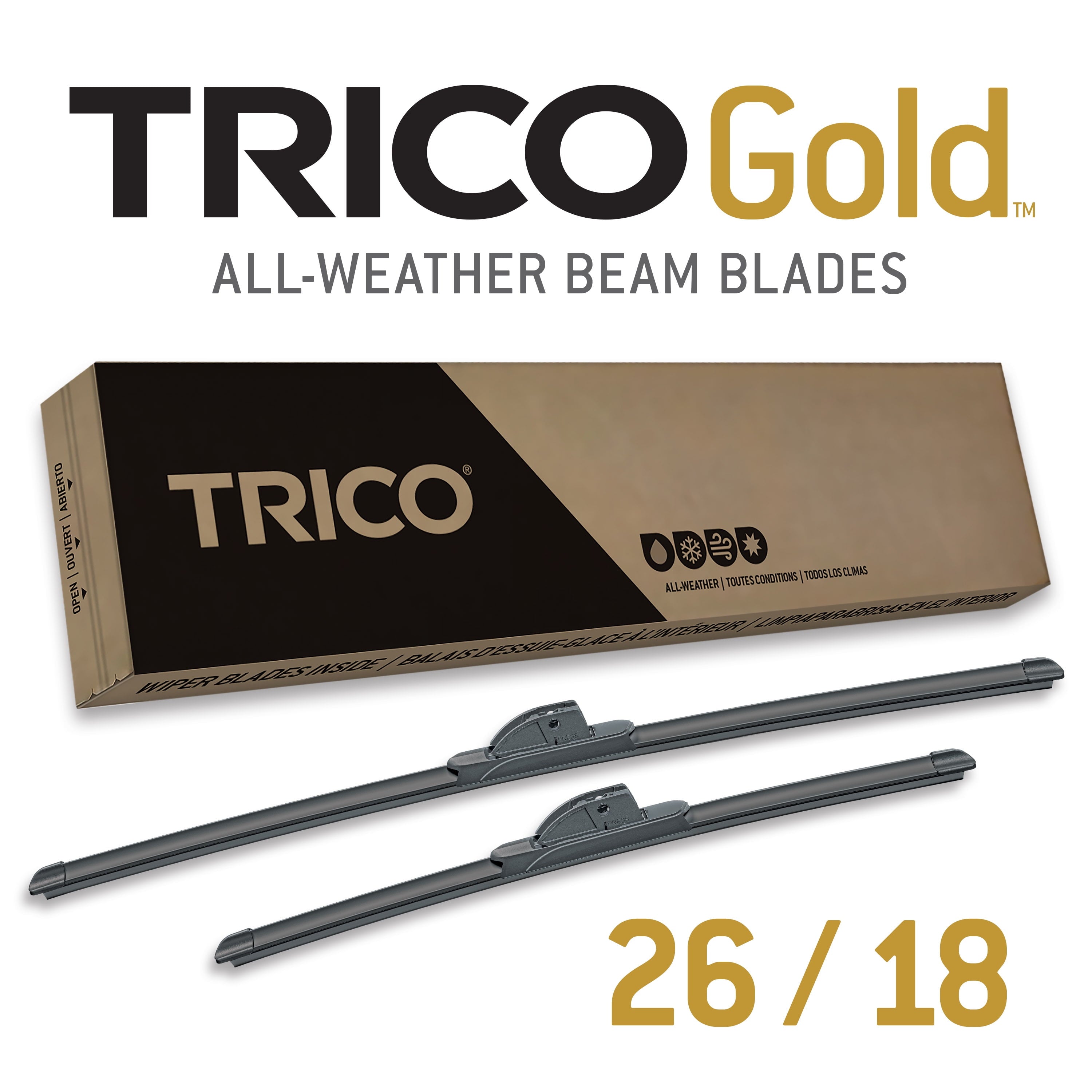 TRICO Gold 2 Pack All Weather Automotive Replacement Wiper Blades 26 and 18 Inch (18-2618)