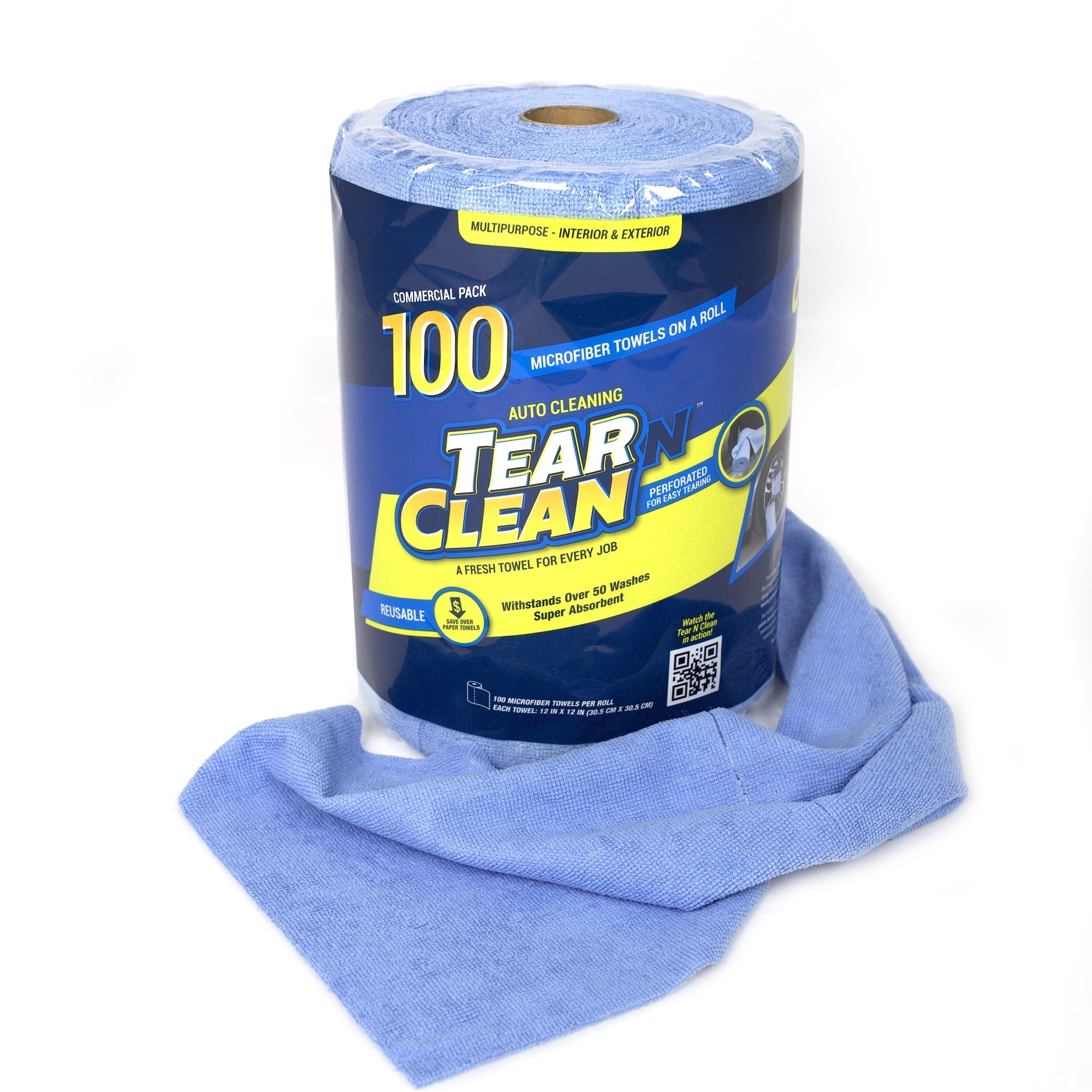 Tear-N-Clean Commercial Grade Multi-Purpose Microfiber Towel Roll, 100 Pack, Blue