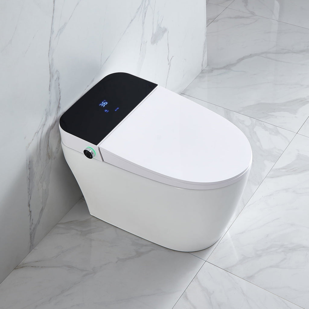 Teekyooly Smart Toilet,One Piece Bidet Toilet for Bathrooms,Modern Elongated Toilet with Warm Water, Auto Flush, Foot Sensor Operation, Heated Bidet Seat ,Tankless Toilets with LED Display