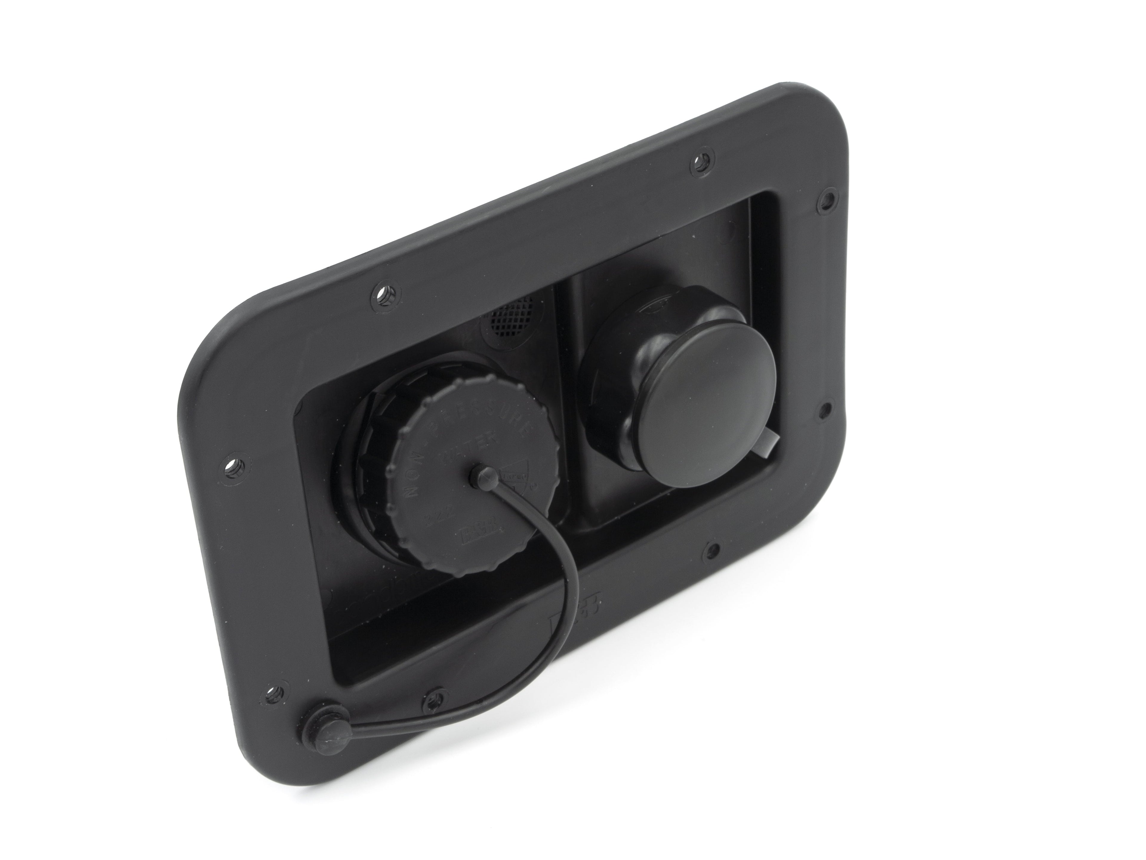Thetford | B&B Molders RV 6" City/ Gravity Water Hatch with Plastic Check Valve, Black, 94223