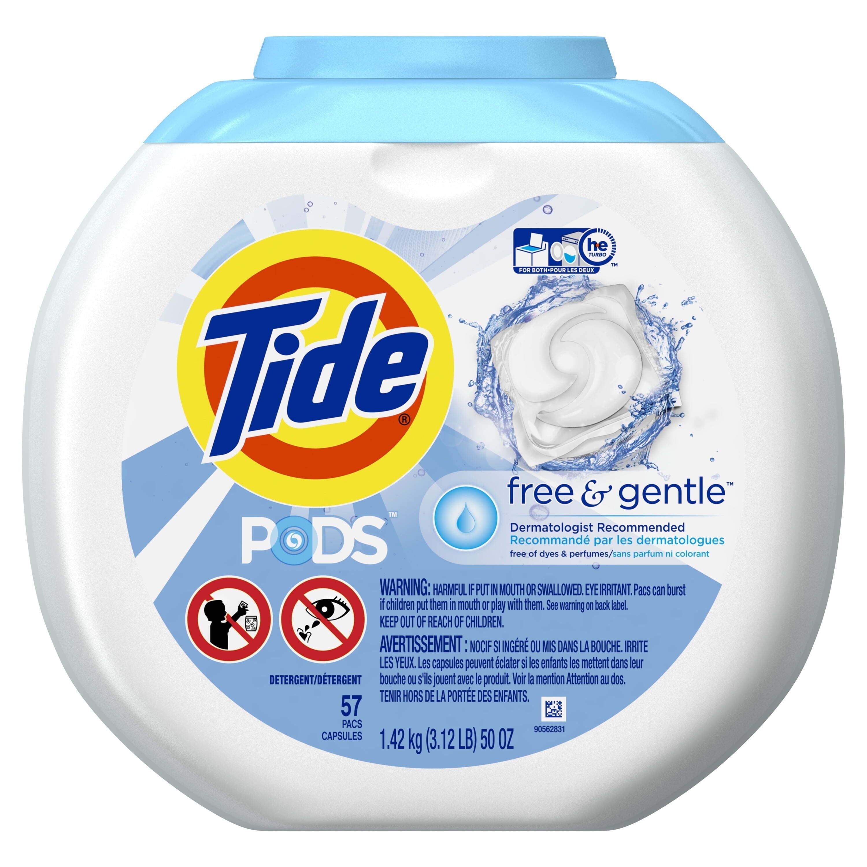 Tide PODS and Gentle, Liquid Laundry Detergent, HE Compatible, 57 Count, Hypoallergenic, Unscented