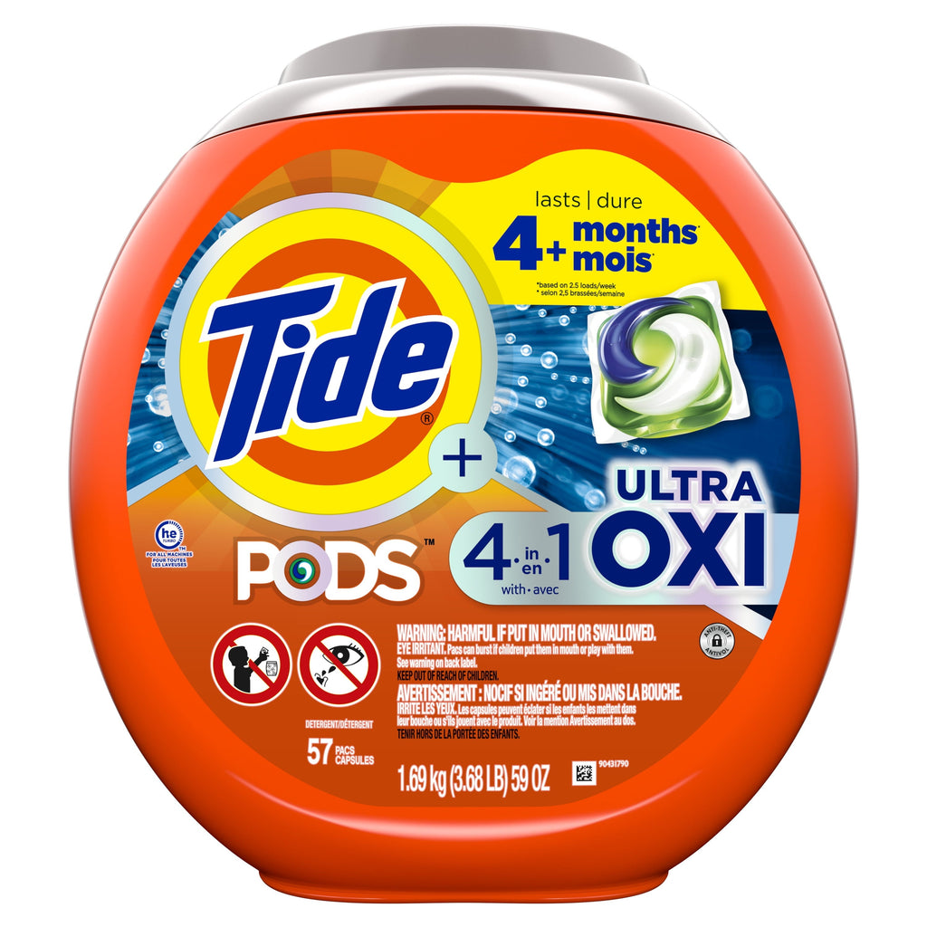 Tide Pods Laundry Detergent Soap Packs with Ultra Oxi, 57 Ct