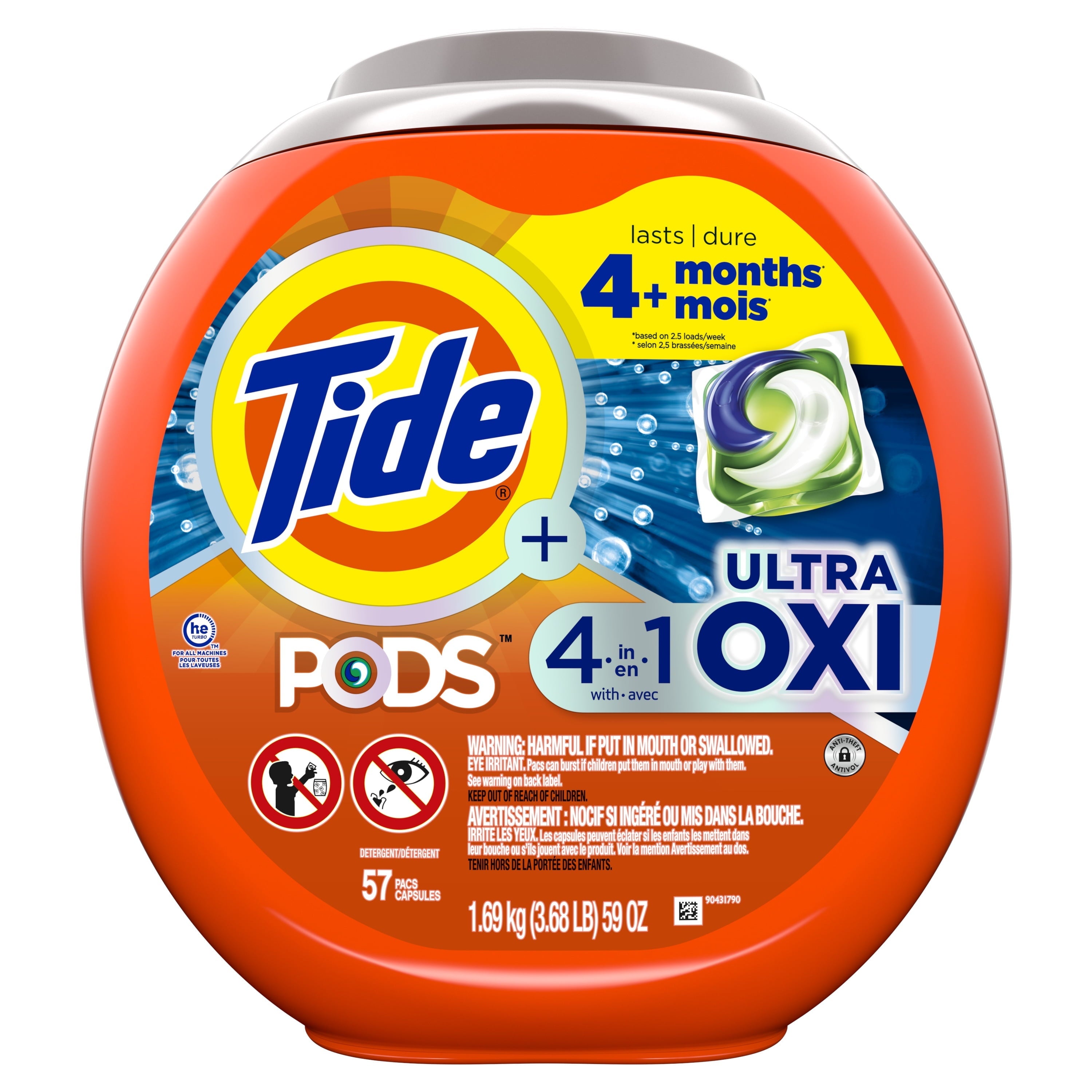 Tide Pods Laundry Detergent Soap Packs with Ultra Oxi, 57 Ct