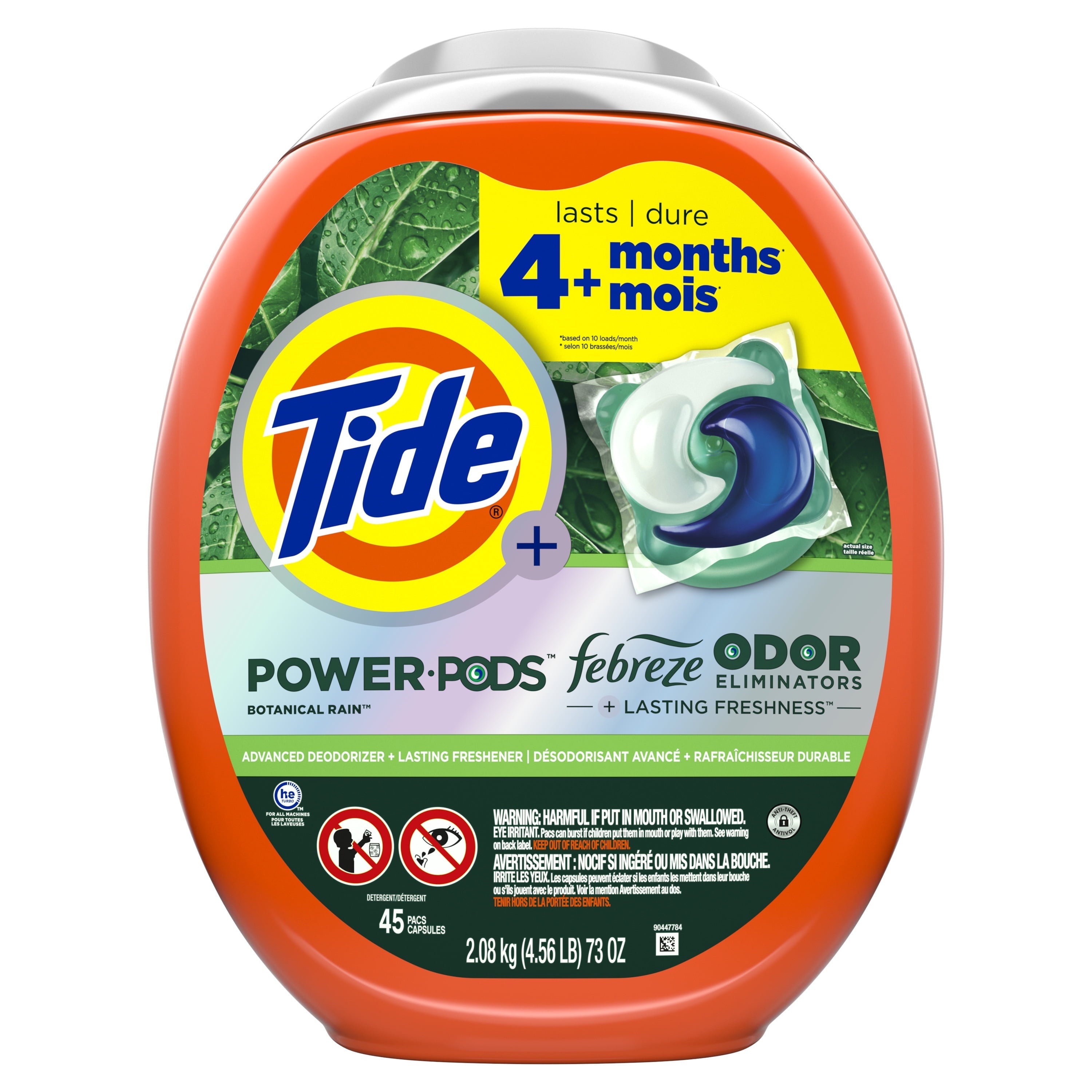 Tide Power Pods Laundry Detergent Soap Packs with Febreze, Botanical Rain, 45 Ct