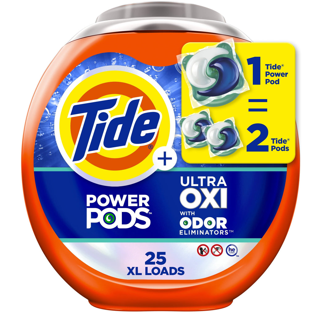 Tide Power Pods Laundry Detergent Soap Packs with Ultra Oxi, Spring Meadow, 25 Ct