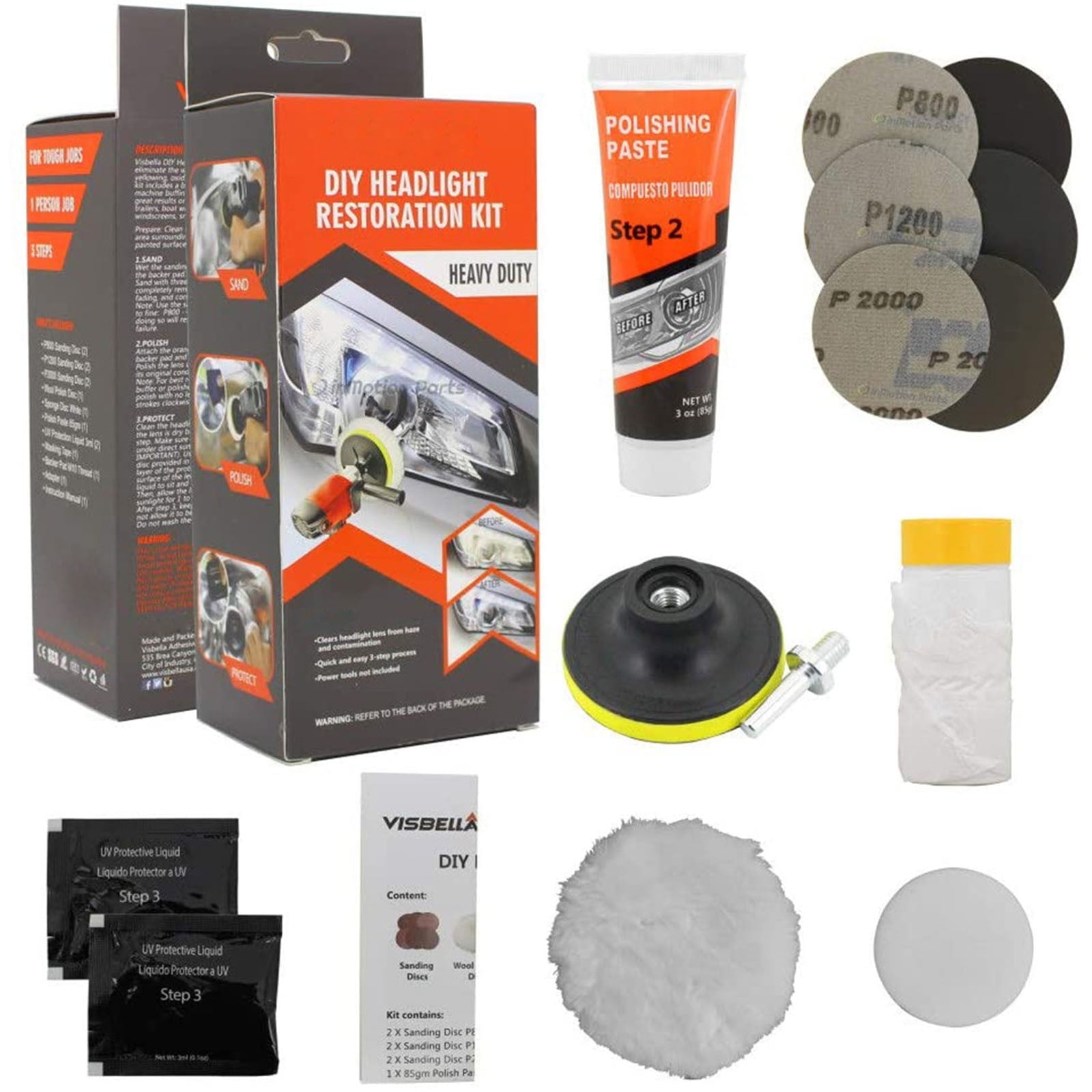 Time and Tru Headlight Preparation Set, headlight Restoration Kit for Car and Motorcycle, Headlight Polishing, scratch Removal, restoration Coating, car Cleaning and Maintenance
