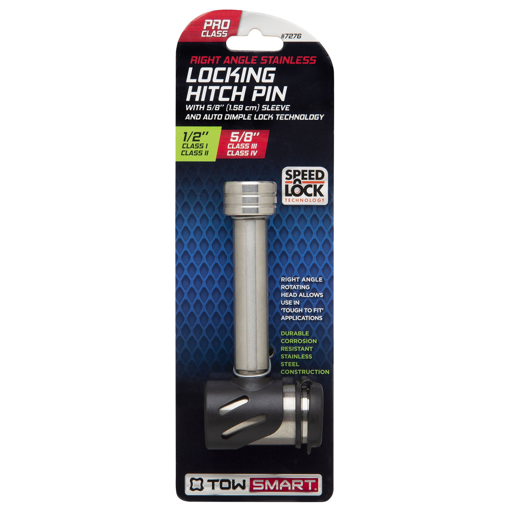 TowSmart Locking Hitch Pin, 1/2in and 5/8in Pin, Stainless Steel, 7276, 2.75in Span, Includes 2 Keys