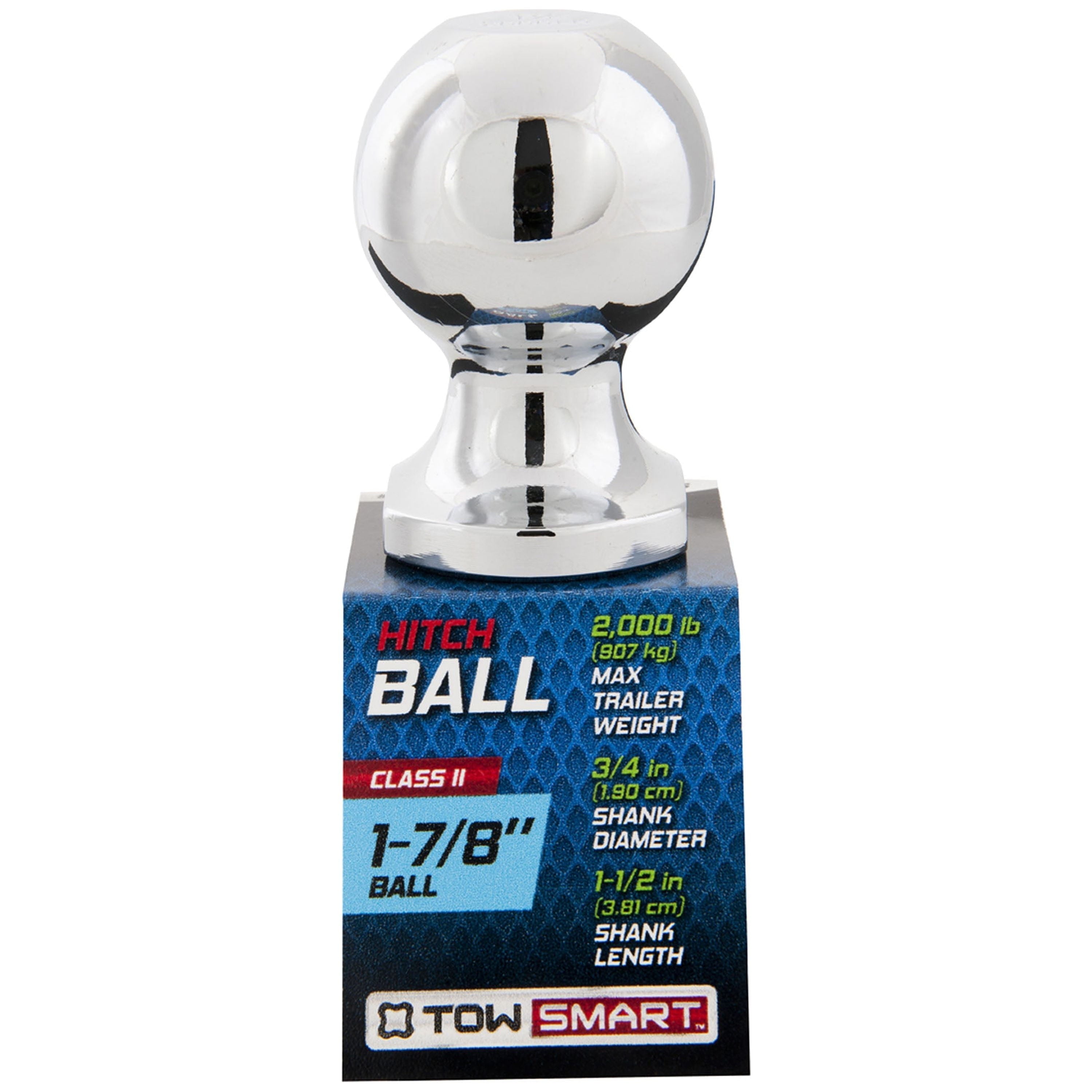 TowSmart Trailer Hitch Ball, Class I, 1-7/8in Ball, 3/4in x 1-1/2in Shank, 2000lb, 715, Chrome, 1 Each