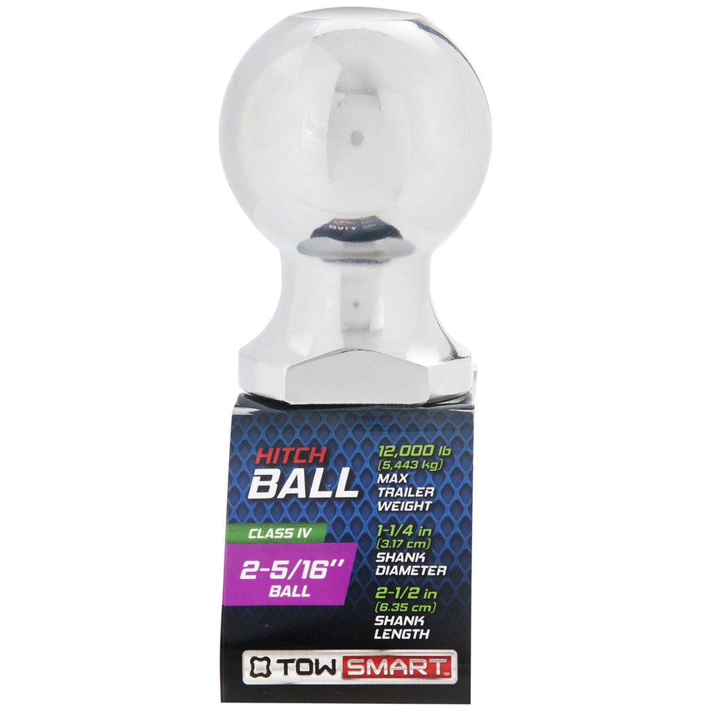TowSmart Trailer Hitch Ball, Class IV, 2-5/16in Ball, 1-1/4in x 2-1/2in Shank, 12000lb, 724, Chrome, 1 Each