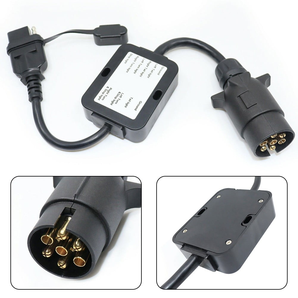 Trailer Light Converter European Round 7-Pin Connector to 4-Way Flat Pin Plug