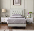 Twin Upholstered Platform Bed Frame with 48" Tall Adjustable Headboard - Button Tufted Cloth Bed - Beige - Oliver & Smith - Berlin