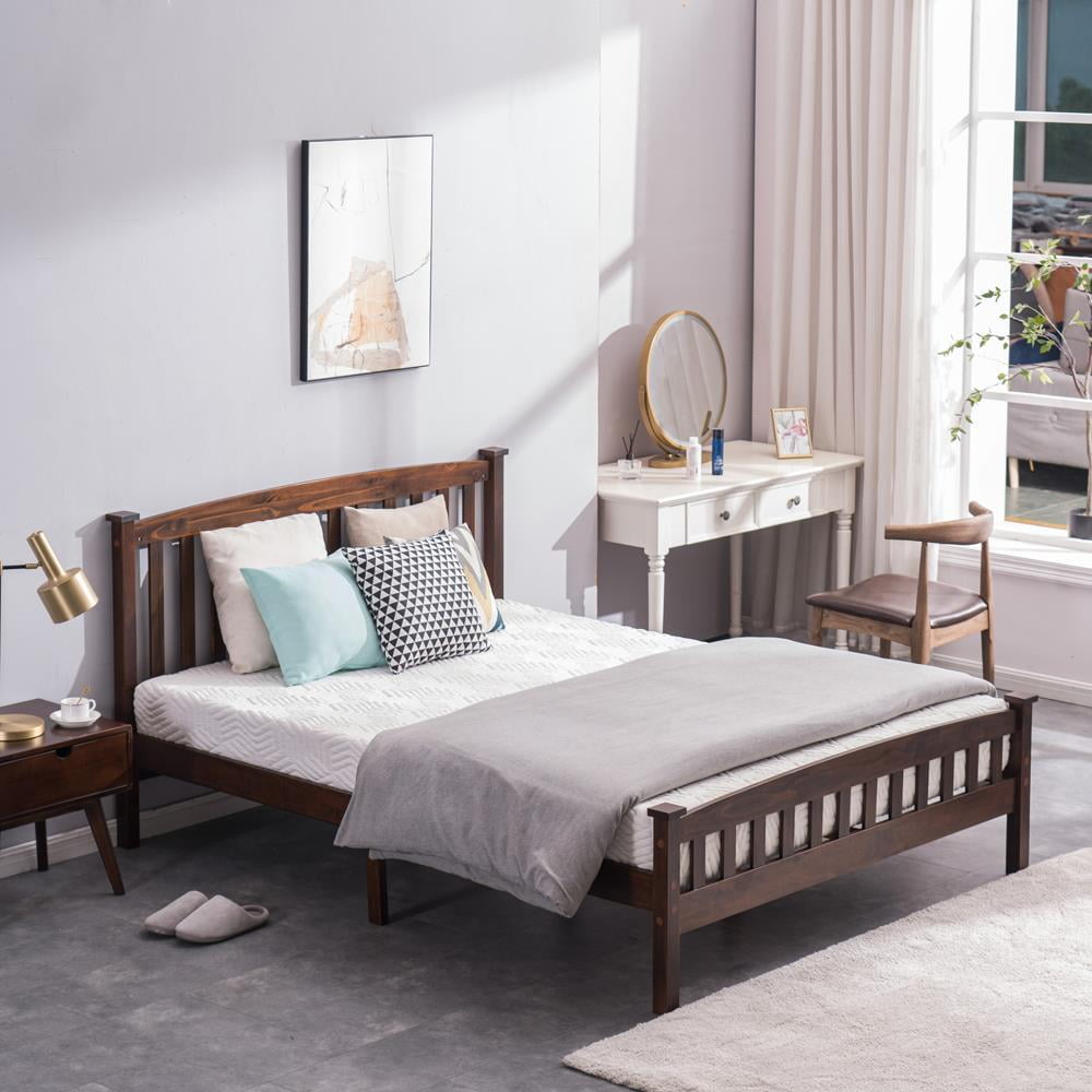 UBesGoo Wood Platform Bed with Headboard And Footboard,Walnut Full
