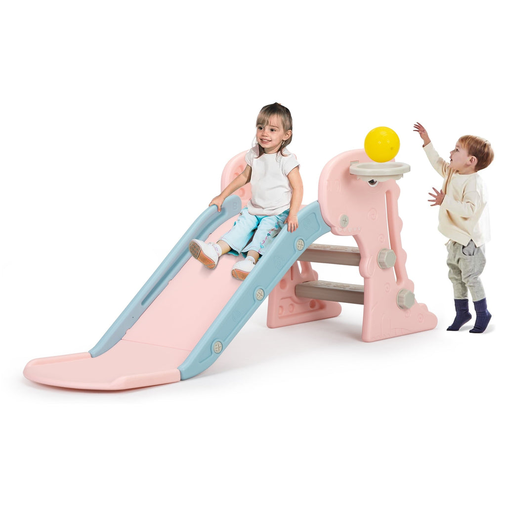 UWR-Nite Kids Slide Freestanding Climber Slide for Toddler Indoor Outdoor Playground Slipping Slide Toy Playset with Basketball Hoop & Ball for Boys, Girls
