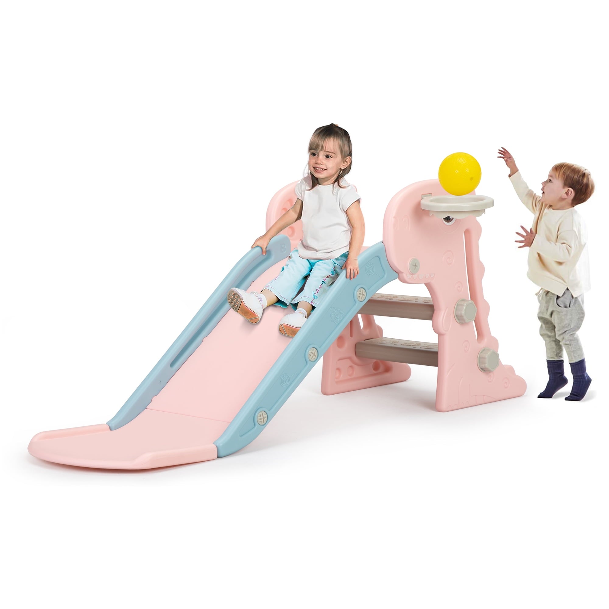 UWR-Nite Kids Slide Freestanding Climber Slide for Toddler Indoor Outdoor Playground Slipping Slide Toy Playset with Basketball Hoop & Ball for Boys, Girls