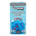 Ultrasac - Drawstring Recycling Bags, 33 Gallon, .9 Mil, 33" x 38", Blue, 45 Count
