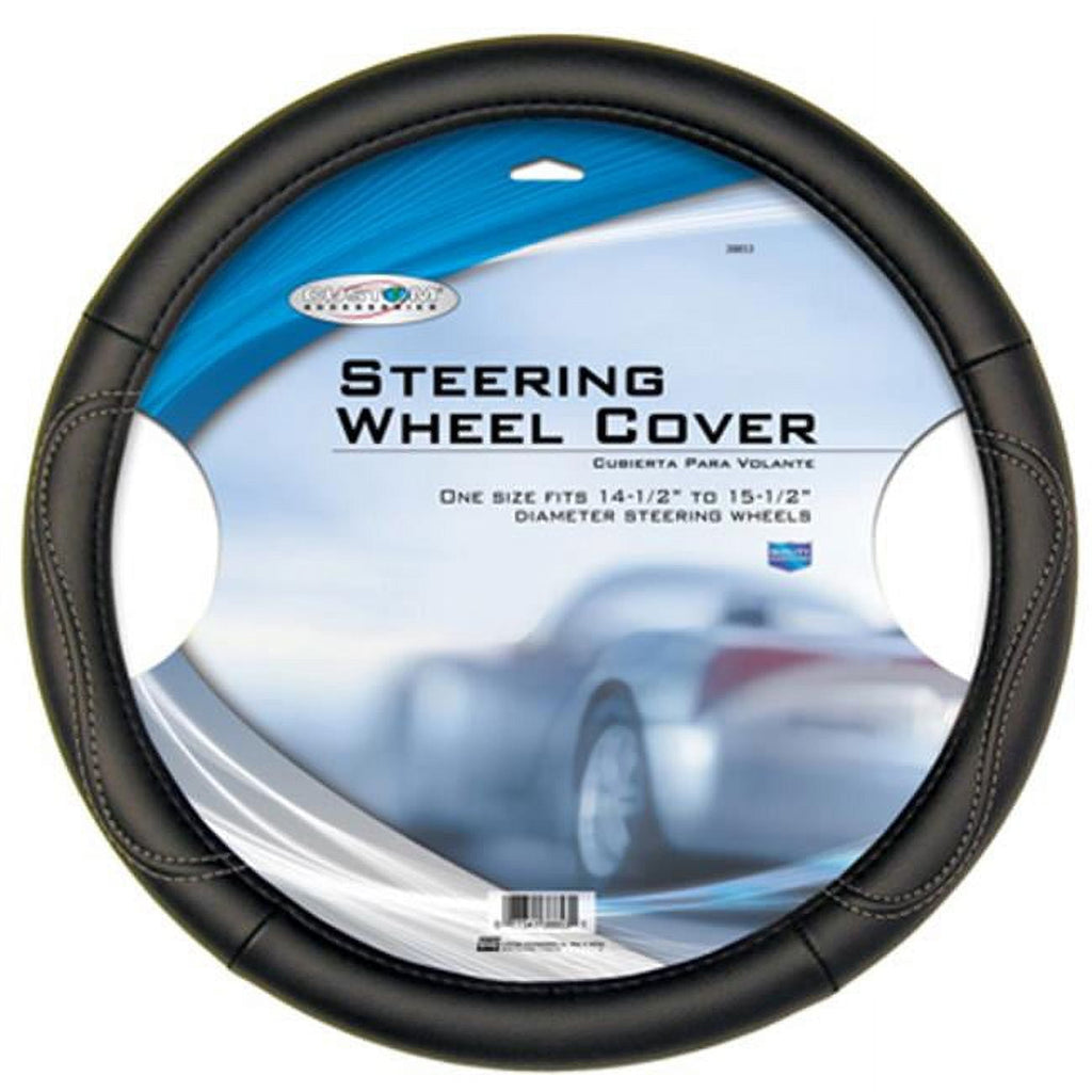 Unique Accessories 38853 Leatherette Steering Wheel Cover- Black