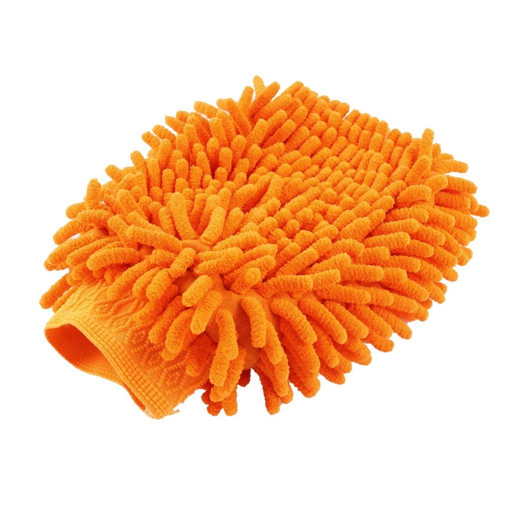 Unique Bargains Car Auto Cleaning Tool 2 Sides Orange Microfiber Chenille Mitt Glove 21cm x 18cm