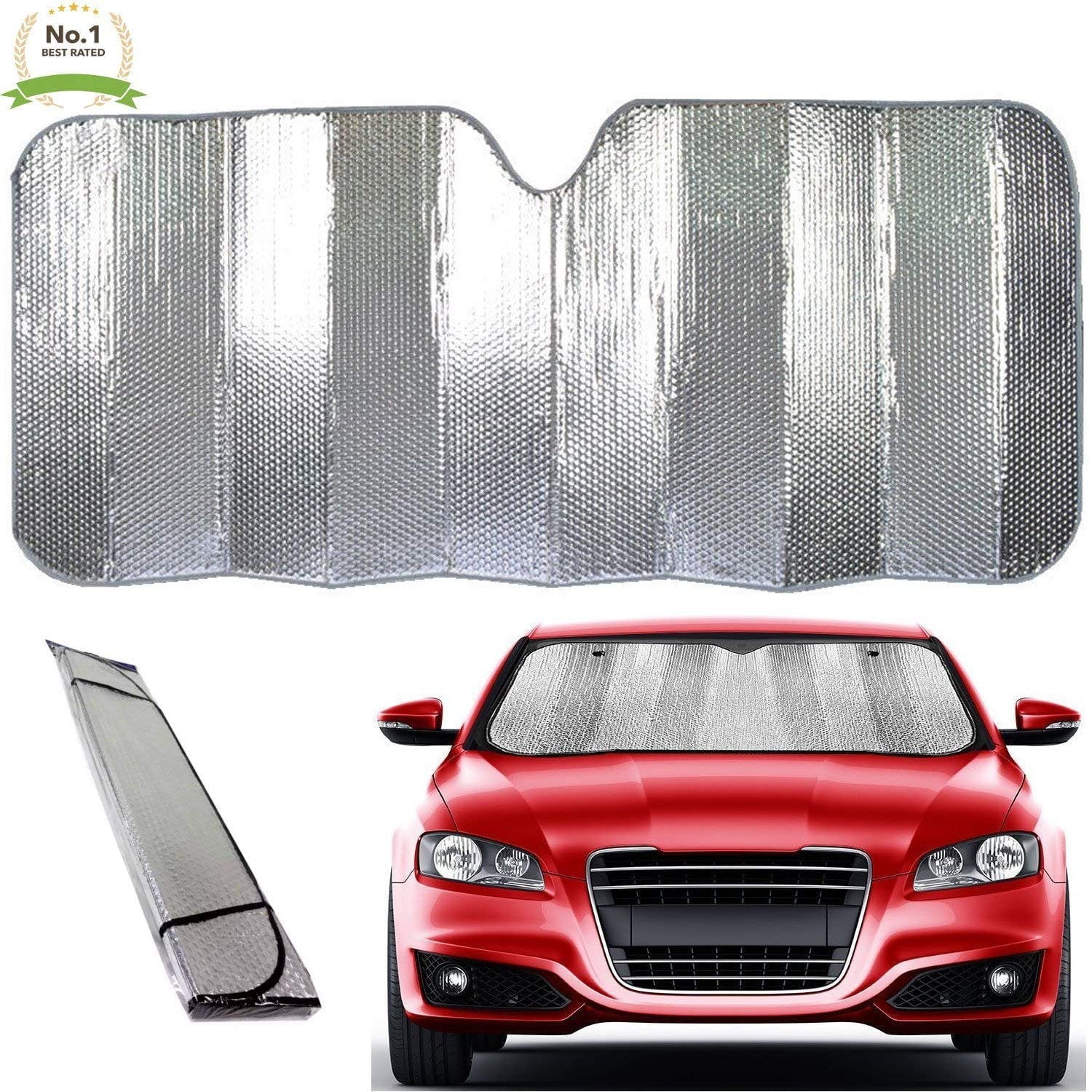 Unique Imports Super Jumbo Dual Layer Reflective Bubble Design Car Truck SUV Auto Sun Shade Windshield Reflector New Patented Thermal Material