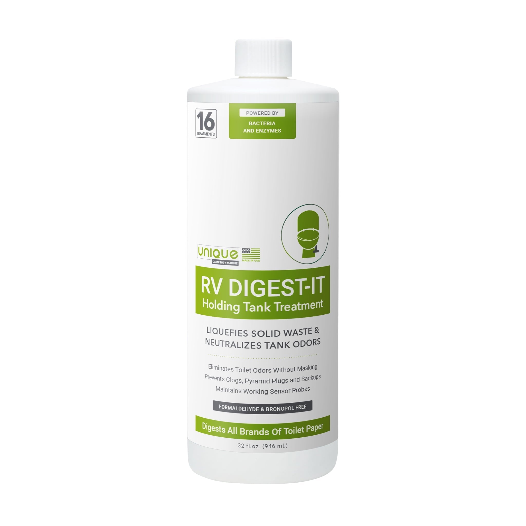 Unique RV Digest-It Black Water RV Holding Tank Treatment - Concentrated Liquid Toilet Treatment (16 Treatments, 32 oz.)