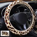 Universal 15" Auto Car Steering Wheel Cover Leopard Print Plush Elastic Section Steering Wheel Cover Velvet Fluffy Comfy Universal 15 Inches Car Wheel Protector for Women Girls