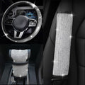 Universal 15" Luxury Crystal Steering Wheel Cover Kits with Seat Belt Cover and Shift Lever Cover