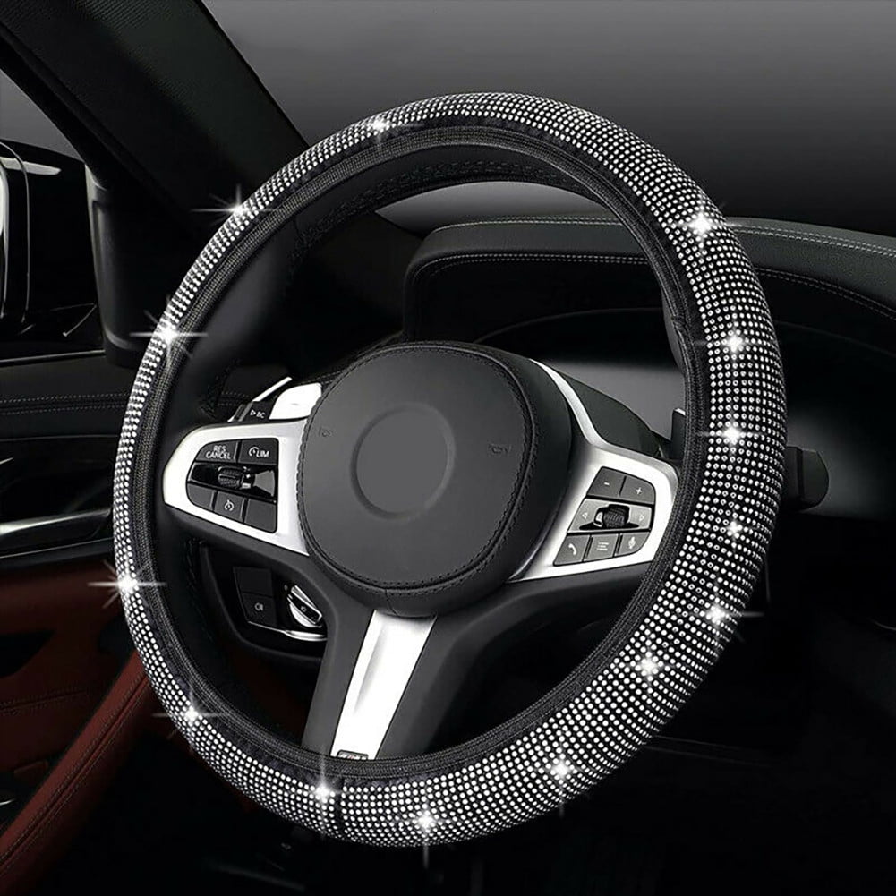 Universal 38CM Rhinestones Diamond Car Steering Wheel Cover Bling Crystal Silver