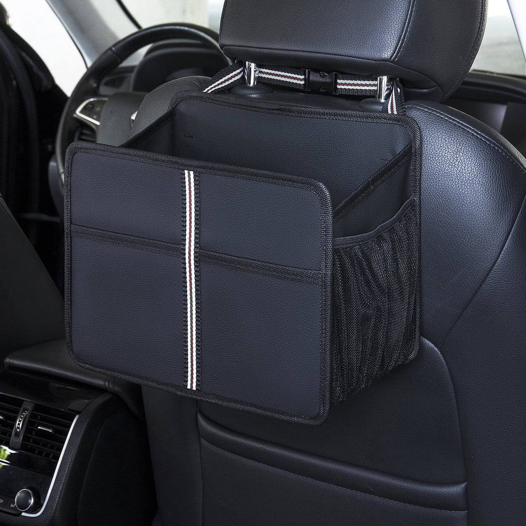 Uplien Car Seat Back Organizer and Storage, Premium PU Leather Hanging Backseat Car Organizer, Ultra-Durable Foldable - Black 11.42" x 9.85"