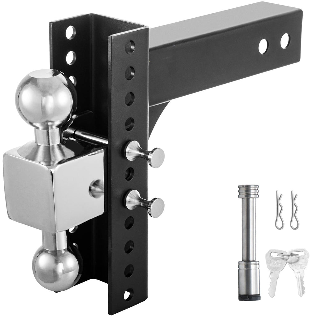 VEVOR Adjustable Trailer Hitch, 8" Rise & Drop Hitch Ball Mount 2.5" Receiver Solid Tube 22,000 lbs Rating, 2 and 2-5/16 inch Stainless Steel Balls w/ Key Lock, for Automotive Trucks Trailers Towing