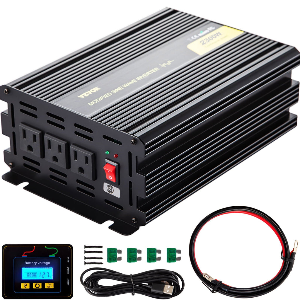 VEVOR Power Inverter 2300W Modified Sine Wave Inverter DC 24V to AC 120V Car Converter with LCD Display Remote Controller LED Indicators AC Outlets Power Inverter for Car RV Truck Boat Travel Camping
