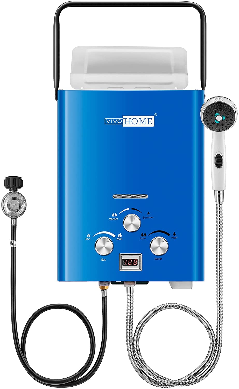 VIVOHOME Portable Propane Tankless Water Heater, 1.6GPM 6L Propane RV Tankless Water Heater with Display, Blue