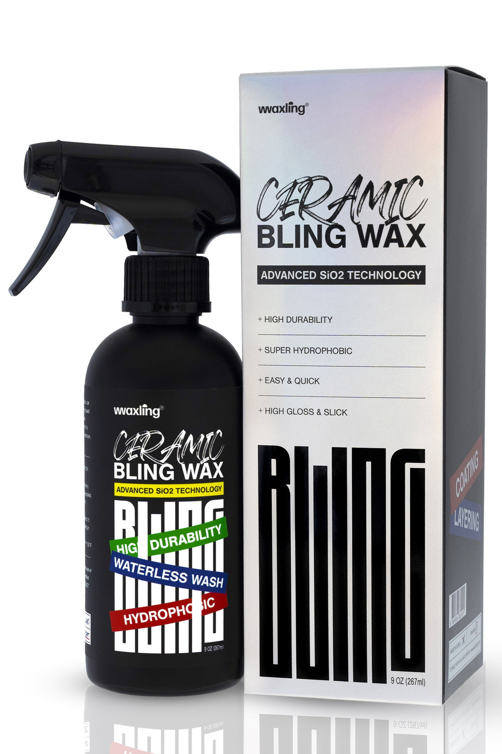 WAXLING Ceramic Bling Wax | Ceramic Coating Car Wax | Waterless Car Wash & Car Wax Polish | Hydrophobic Car Wax Spray for High Durability, Gloss, Slick | Easy & Quick