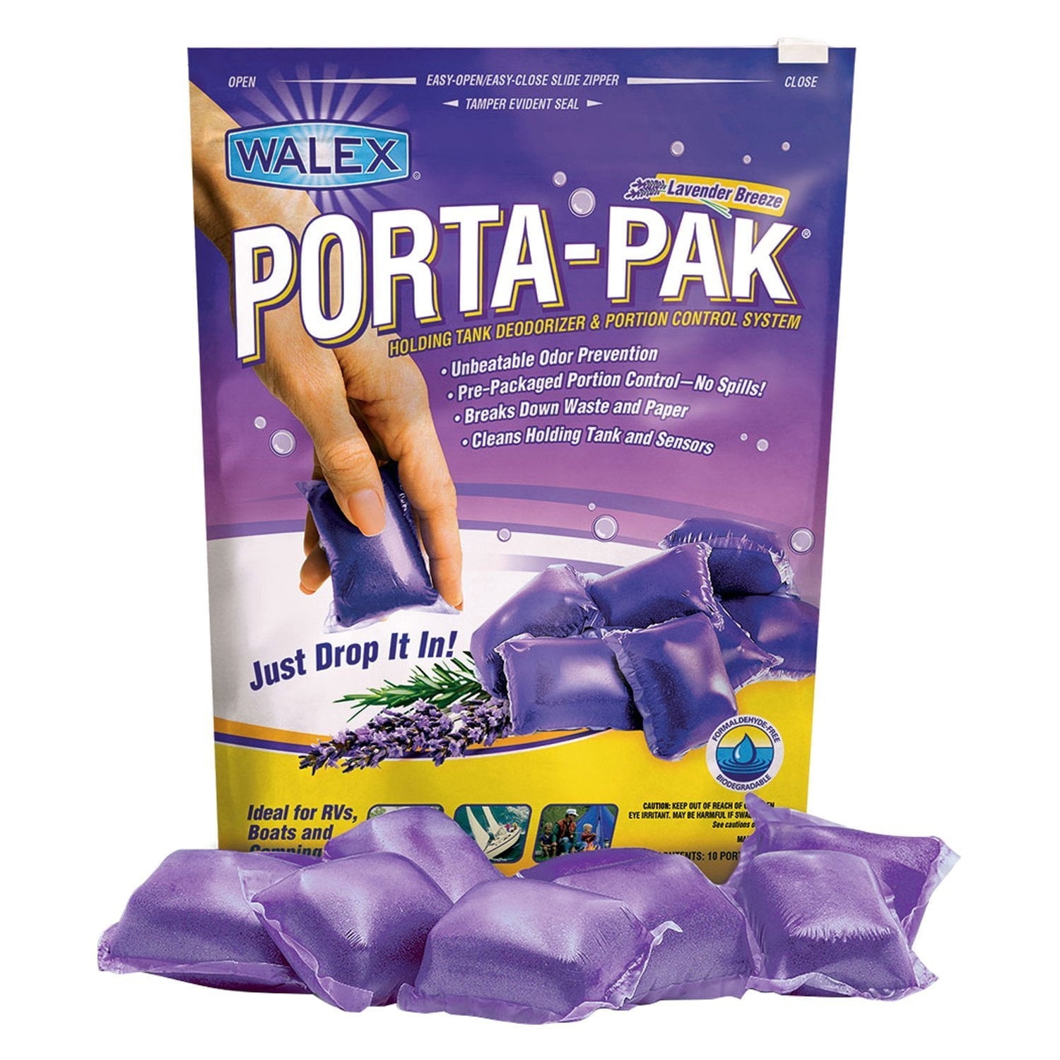 Walex Porta-Pak Deodorizer for Black Holding Tank Odor Control, 10-Pack, Purple, Lavender Scent, Small Drop-in Pods