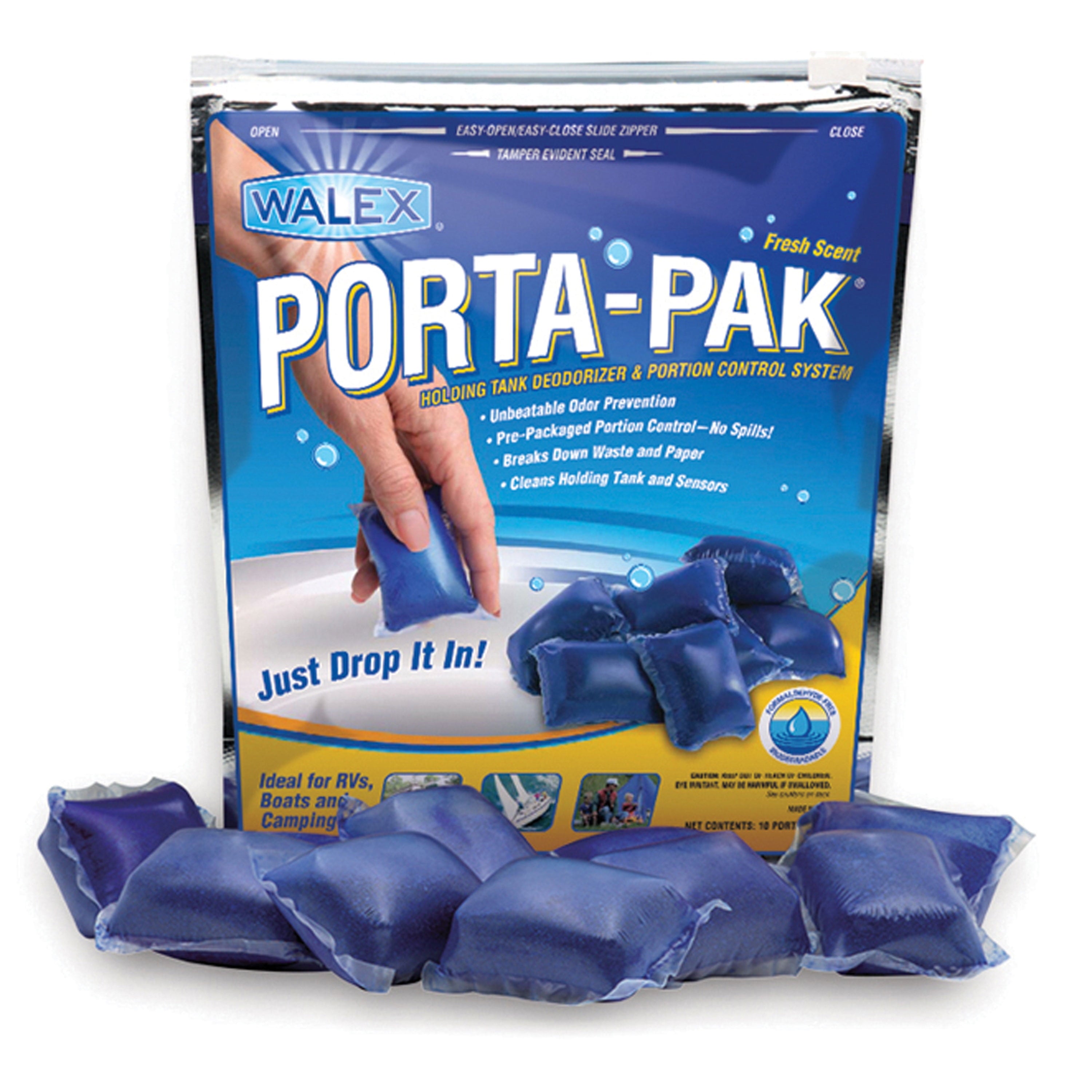 Walex Porta-Pak Holding Tank Deodorizer Drop-Ins | Fresh Scent Fragrance | Blue | 10-Pack